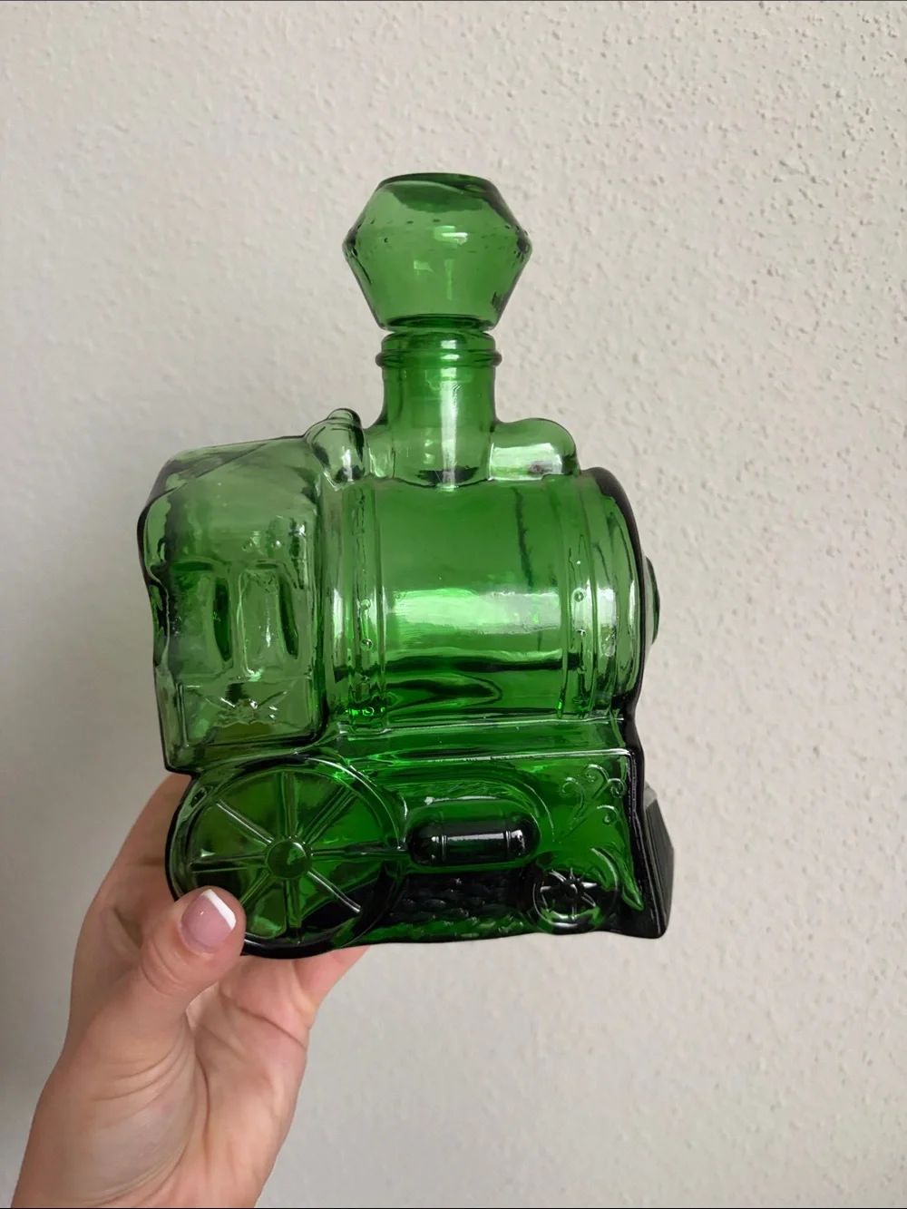 Brevettato Vintage Italian Green Steam Engine Glass Train Decanter Bottle